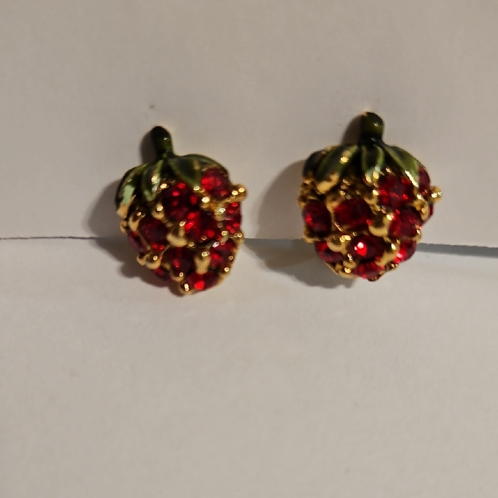 Elegant Gold and Red Berry Clip Earrings